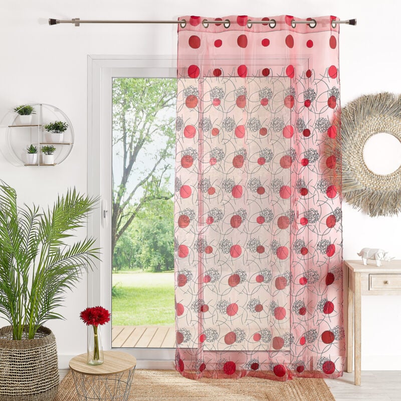 Voilage Organza et Jacquard Cordons Satiné Rouge 140x240 cm