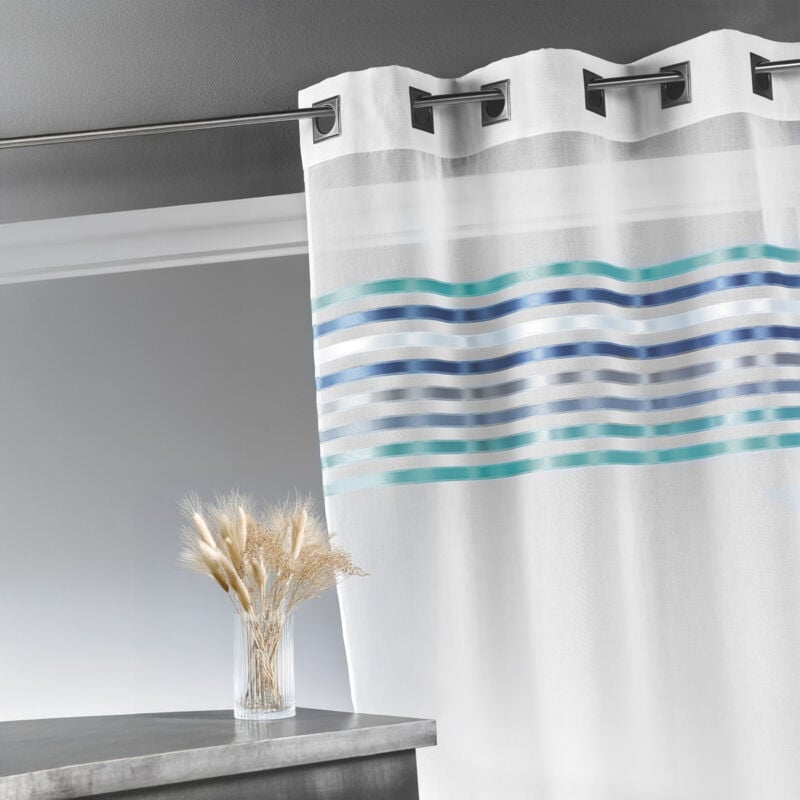 Voilage étamine parement tissé dans le haut Bleu 140x260 cm