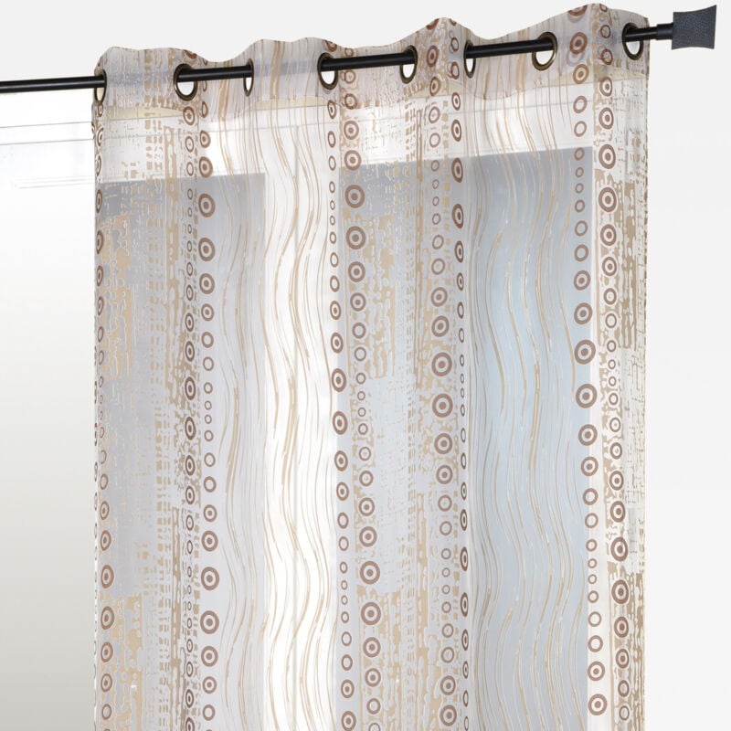 Rideau organza all over motifs fantaisies Marron Brun 140x240 cm