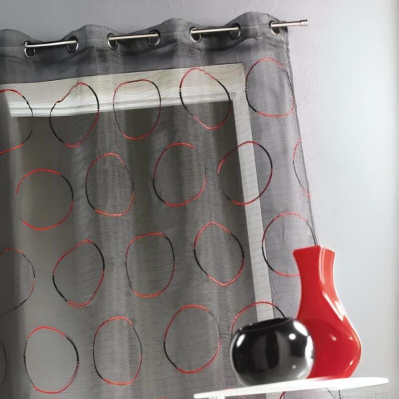 Voilage en Organza avec cercles brodés Noir 140x240 cm