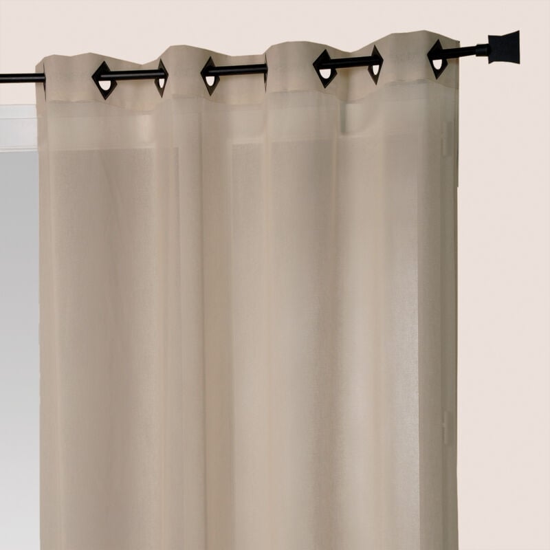 Voilage en Etamine Légère Unie à Oeillets Carrés Beige 140x240 cm
