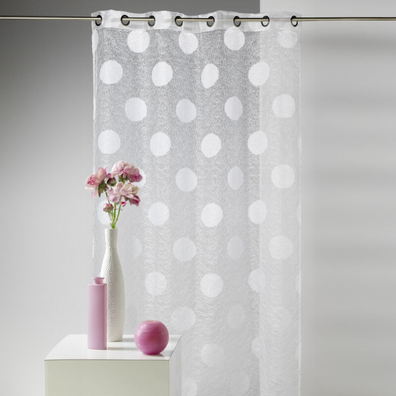 Voilage en Organza Jacquard brodé motif gros rond Blanc 130x240cm