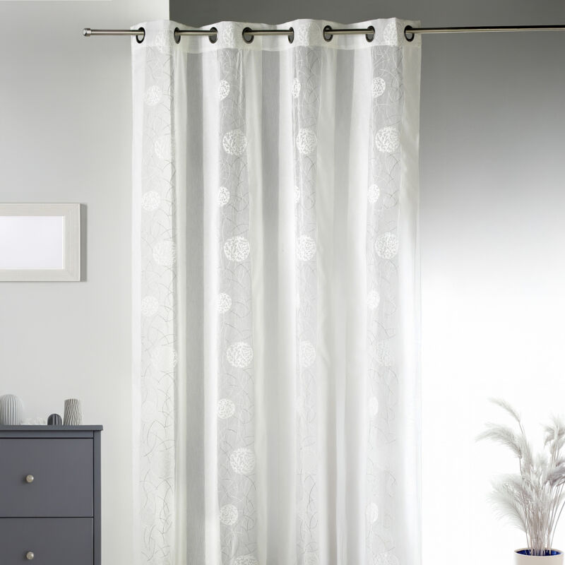 Voilage Raffiné fantaisie brodé ronds Ivoire 140x240 cm