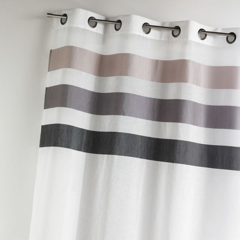 Voilage en étamine fantaisie à rayures horizontales Gris clair 140x260 cm