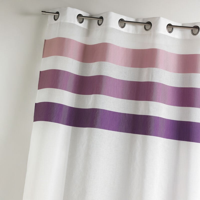 Voilage en étamine fantaisie à rayures horizontales Prune 140x260 cm