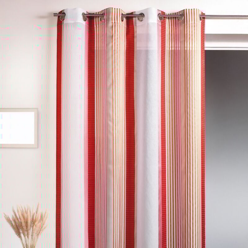 Voilage en étamine à fines rayures verticales colorées Orange 140x260 cm