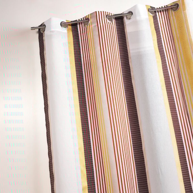 Voilage en étamine à fines rayures verticales colorées Brique 140x260 cm