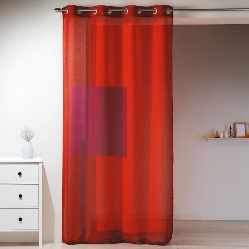 Voilage en &eacute;tamine imprim&eacute;e &agrave; motifs graphiques - Piment - 135 x 240cm