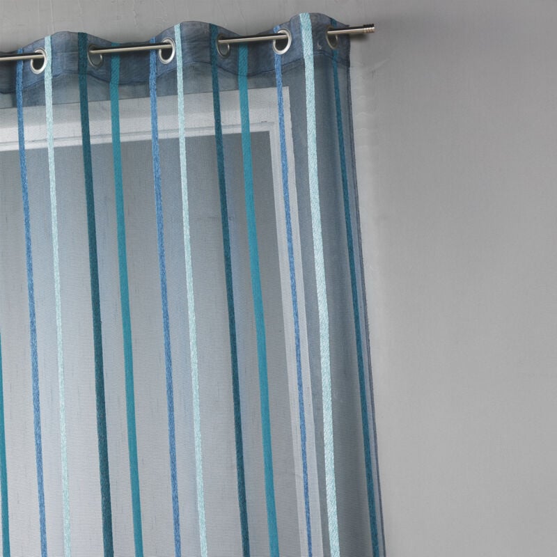 Voilage fantaisie à rayures verticales Bleu Pétrole 140x260 cm