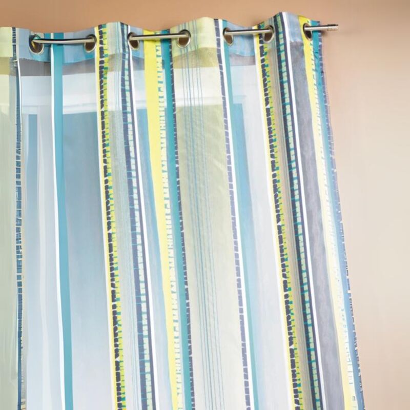 Voilage en organza jacquard à rayures verticales colorées Bleu Pétrole 140x260 cm