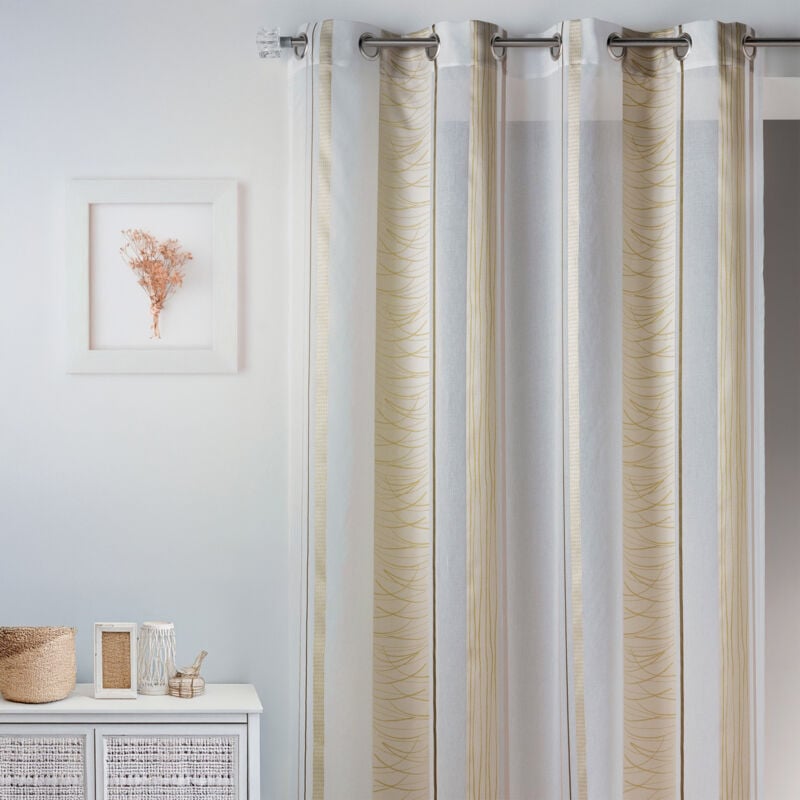 Voilage fantaisie en organza à rayures verticales design Naturel 140x240 cm