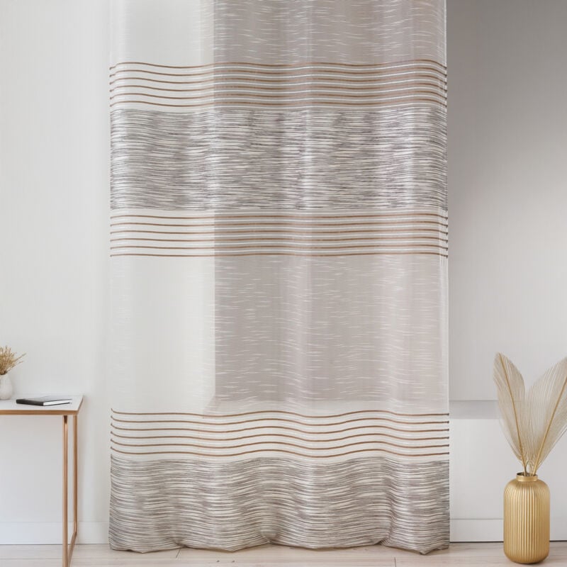 Voilage rayures horizontales blanc et naturel Naturel 140x240 cm