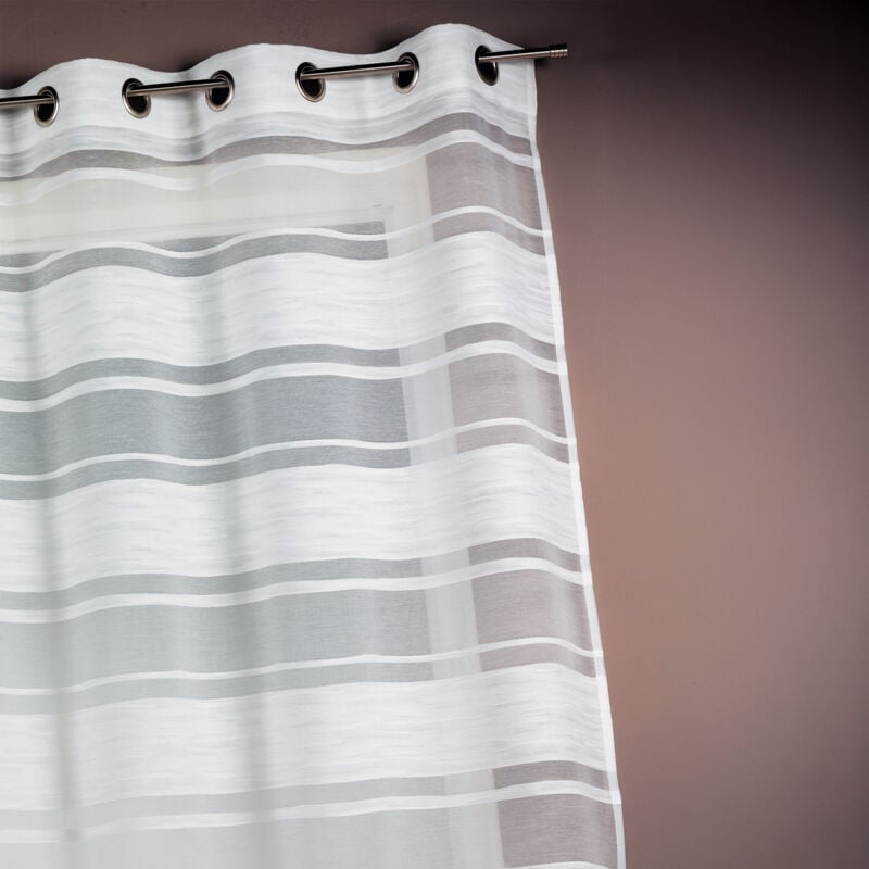 Voilage en jacquard à rayures horizontales Ivoire 140x240 cm