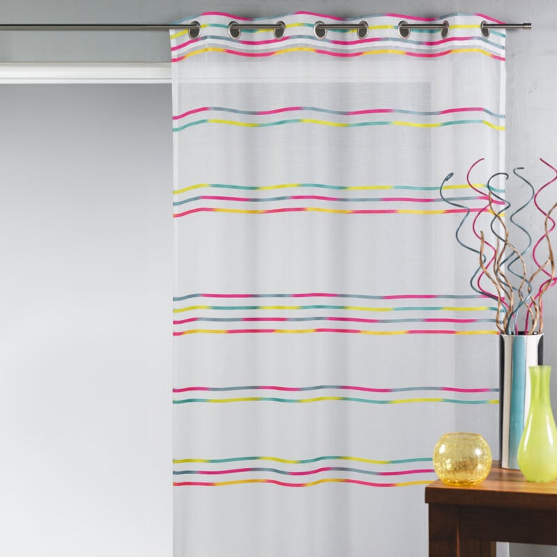 Voilage en étamine tissée de fines rayures horizontales Jaune 140x240 cm