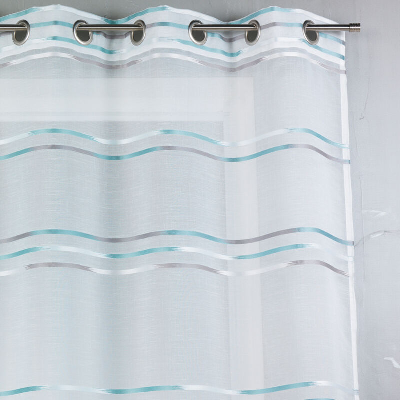 Voilage en étamine tissée de fines rayures horizontales Bleu azur 140x240 cm