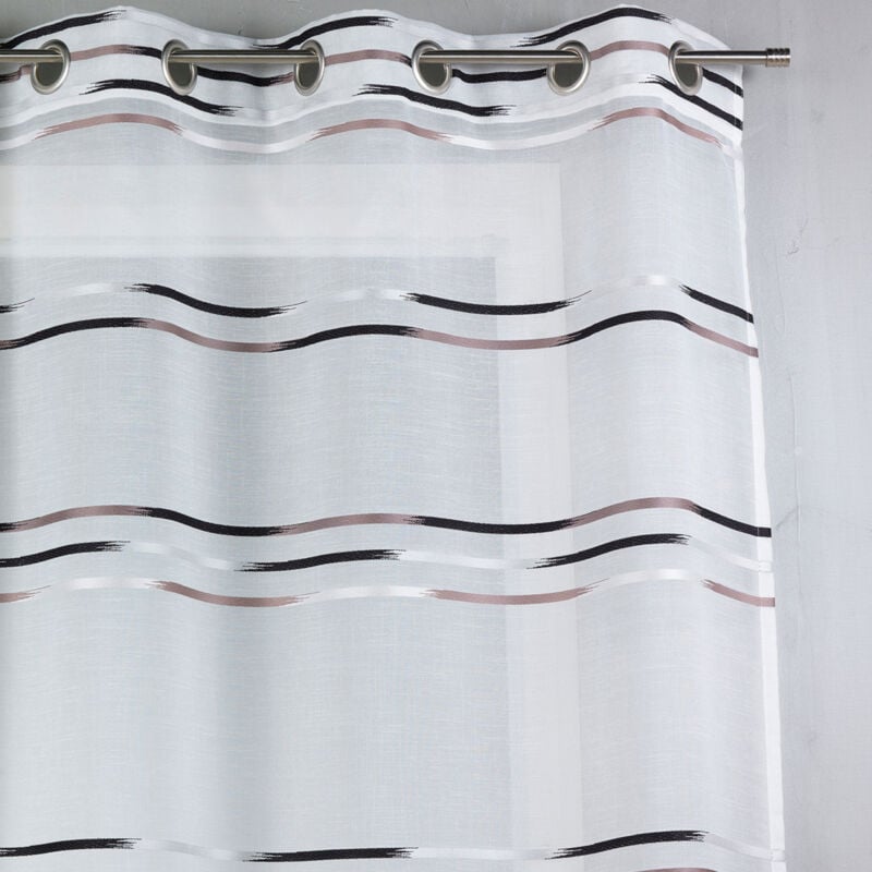 Voilage en étamine tissée de fines rayures horizontales Noir 140x240 cm