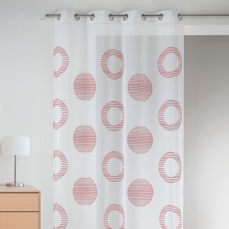 Voilage en étamine brodée 'cercle et rond' Rouge Orangé 140x240 cm