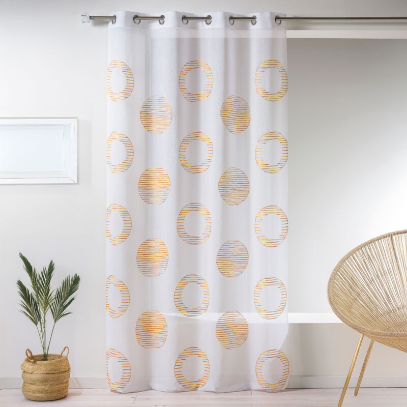 Voilage en étamine brodée "cercle et rond" Terracotta 140x240 cm