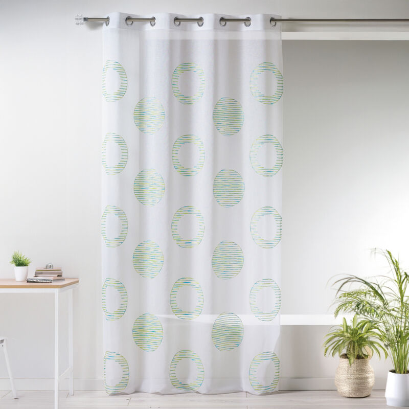 Voilage en étamine brodée 'cercle et rond' Vert tilleul 140x240 cm