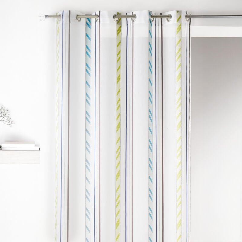 Voilage fantaisie en organza à rayures verticales Bleu 140x260 cm