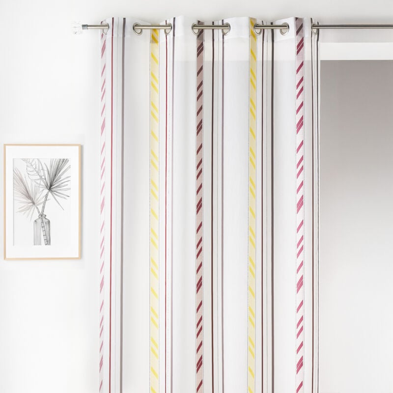 Voilage fantaisie en organza à rayures verticales Fuchsia 140x260 cm