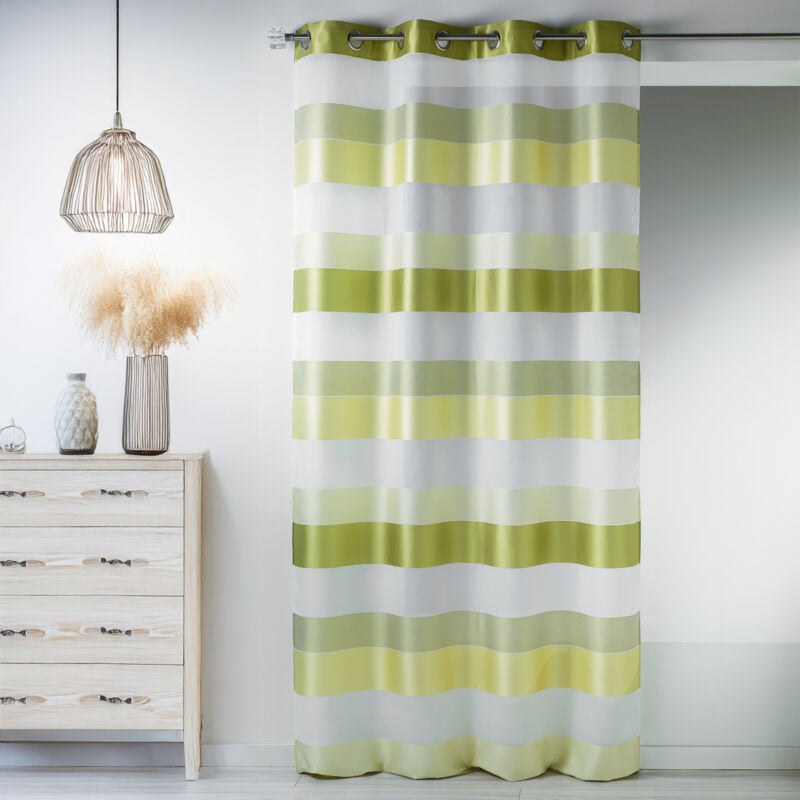 Voilage fantaisie tissée à rayures horizontales Vert tilleul 140x240 cm
