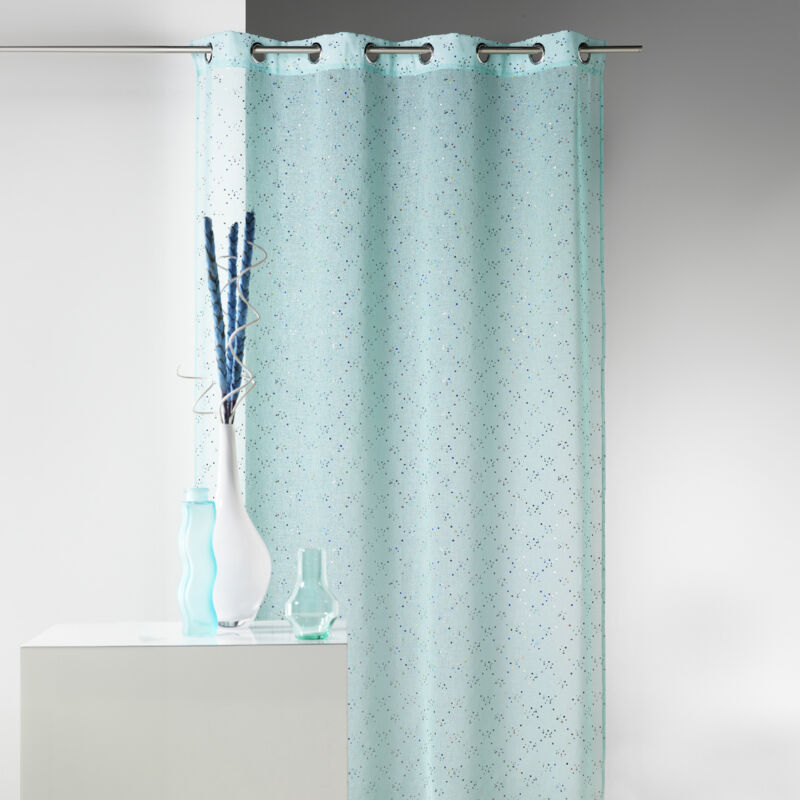 Voilage en étamine imprimé petits points colorés Bleu azur 140x240 cm