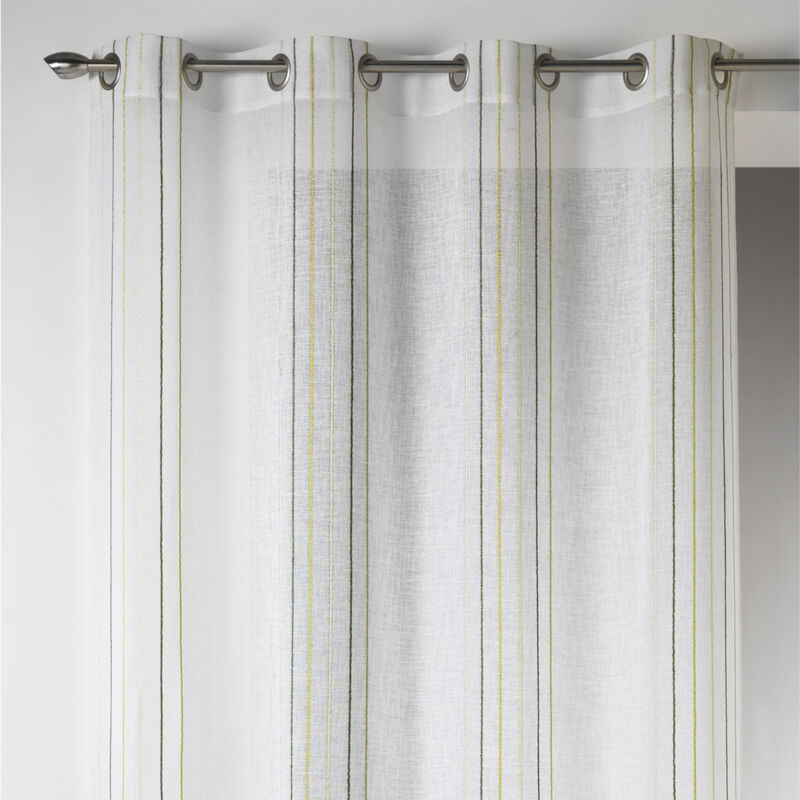 Voilage Design en Etamine à Rayures Verticales Vert tilleul 140x260 cm