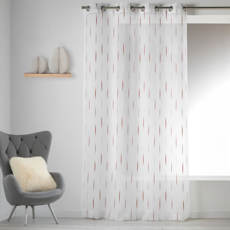 Voilage en Etamine Jacquard 'Traits Fins' Rouge Orangé 140x260 cm