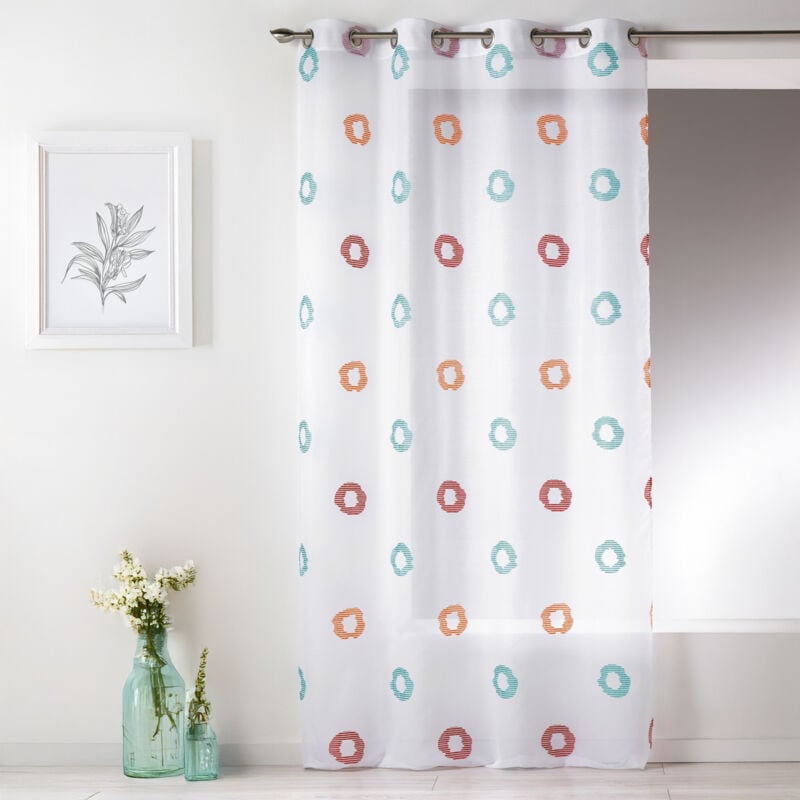 Voilage en Etamine Légère à Imprimés 'Cercle' Turquoise 150x240 cm