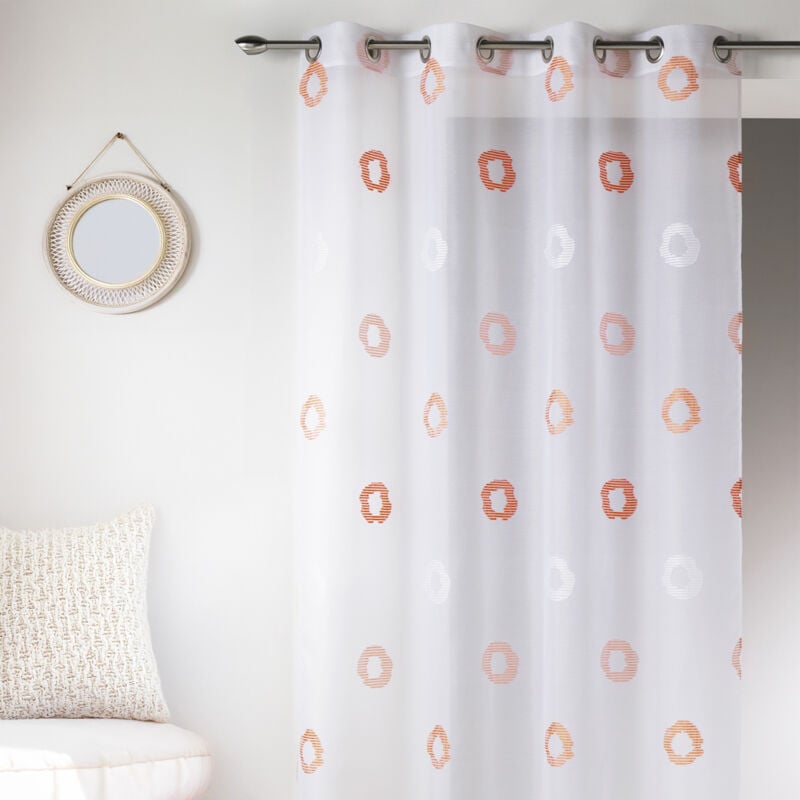 Voilage en Etamine Légère à Imprimés 'Cercle' Orange corail 150x240 cm
