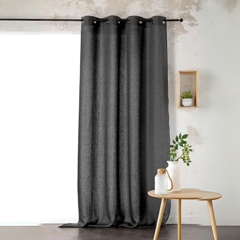 Rideau Voilage uni 100% lin Gris anthracite 145x260 cm
