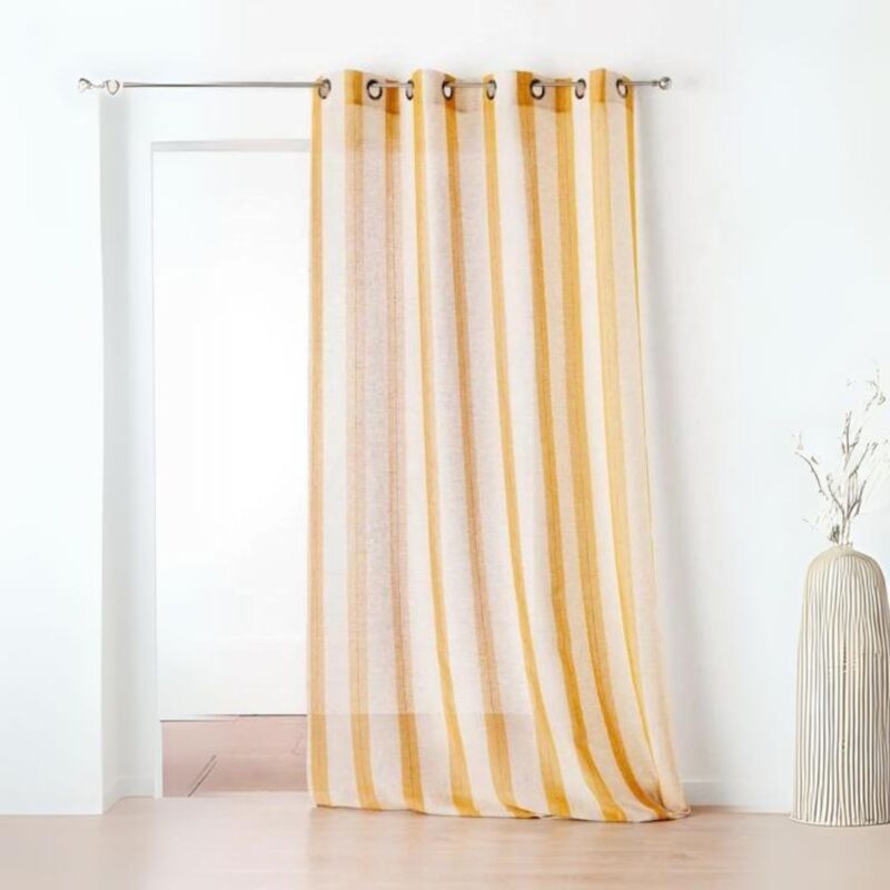 Voilage Fantaisie avec des Rayures Verticales Jaune Ocre 150x280 cm
