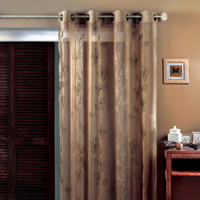 Voilage en Etamine Brodée Fleurs Beige 150x240 cm