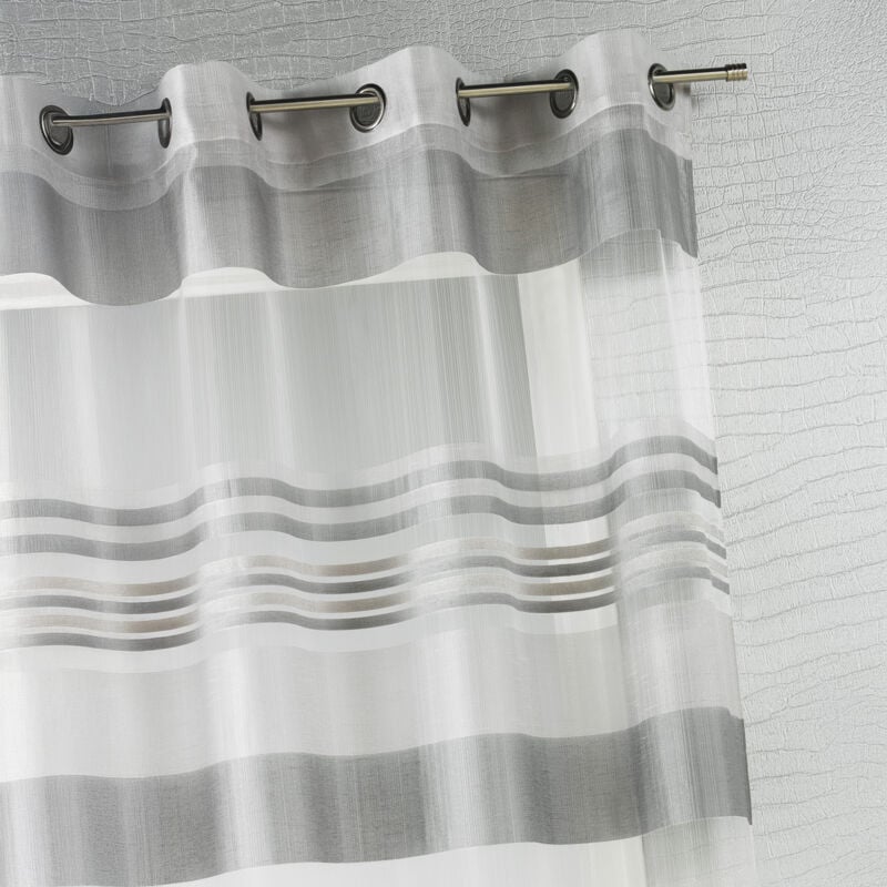 Voilage Organza rayures horizontales tissées Gris clair 140x240 cm