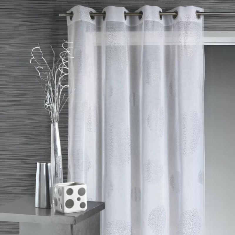 Voilage en Etamine Impression Argent Blanc 140x240 cm