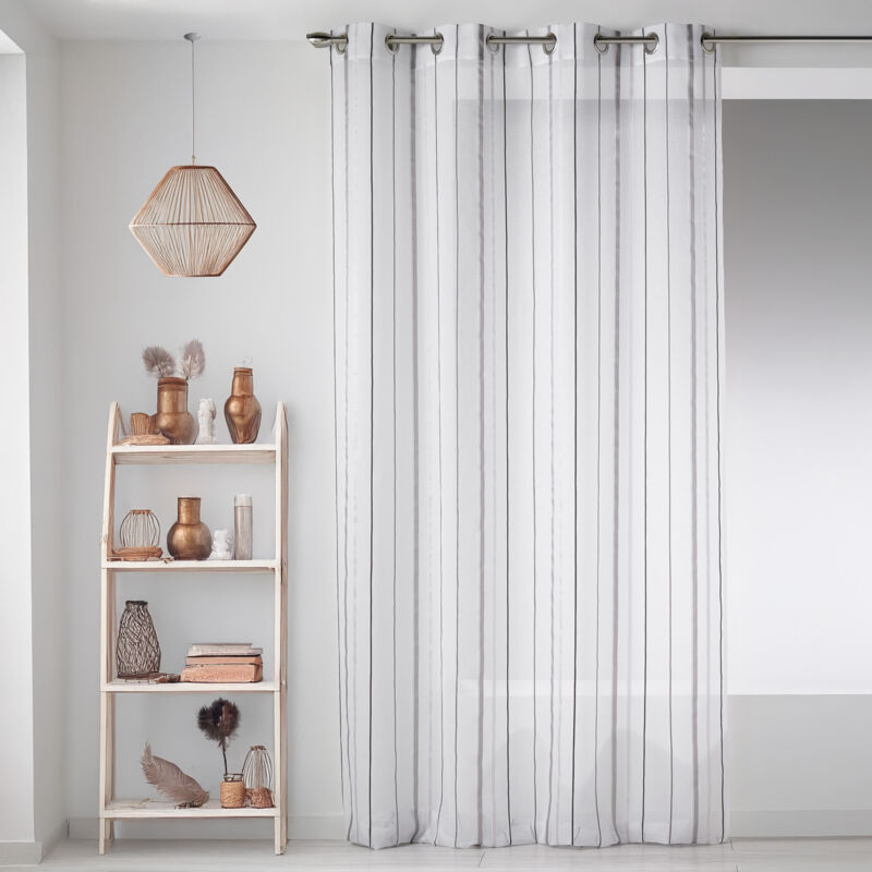 Voilage en Etamine avec Rayures Verticales Gris clair 140x260 cm