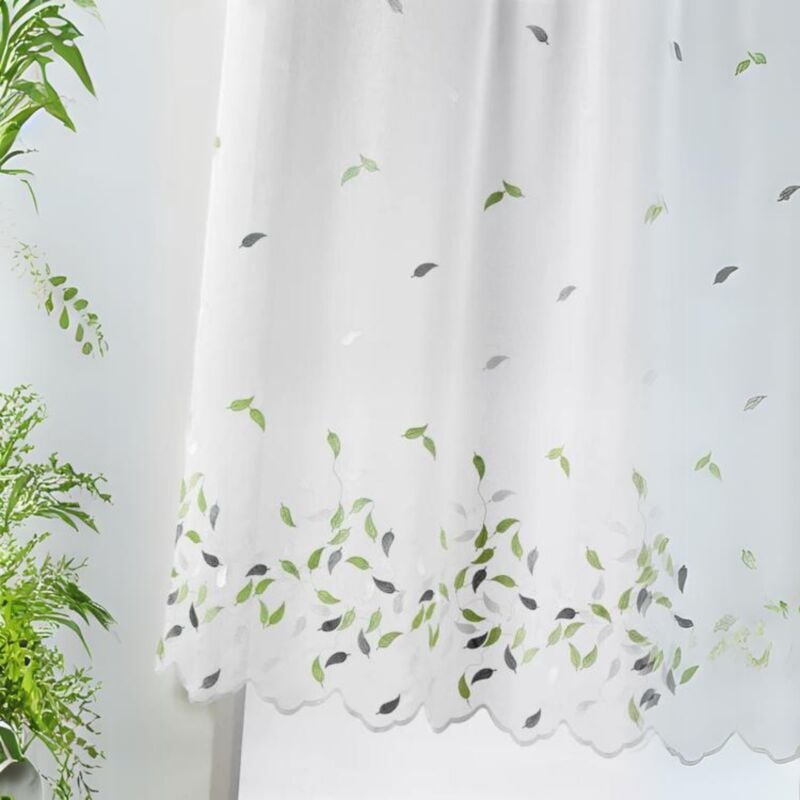 Voilage Etamine brodée avec bas festonné Vert clair 140x240 cm