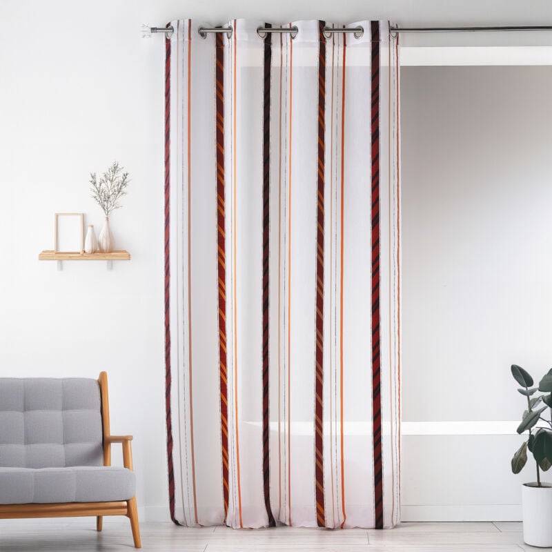 Voilage fantaisie en organza à rayures verticales Bordeaux 140x260 cm