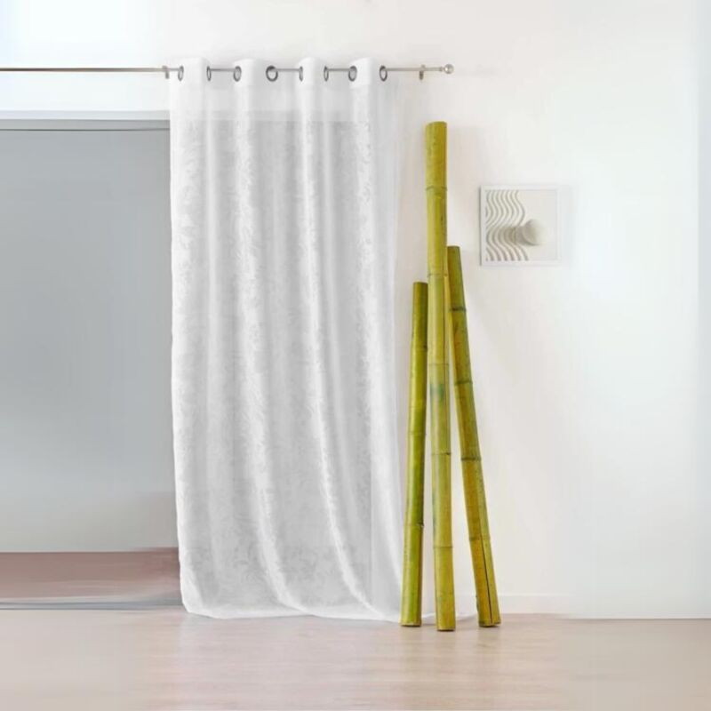 Voilage à Motifs Frappés 'Fleuri' Blanc 145x240 cm