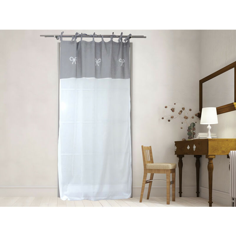 Voile brodé en coton emilie gris à nouettes par Soleil d'ocre