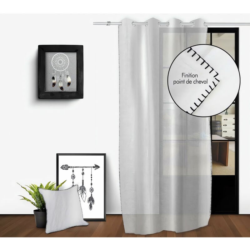 Voile oeillets en coton lavé 135x250 cm spirit blanc, par Soleil d'Ocre