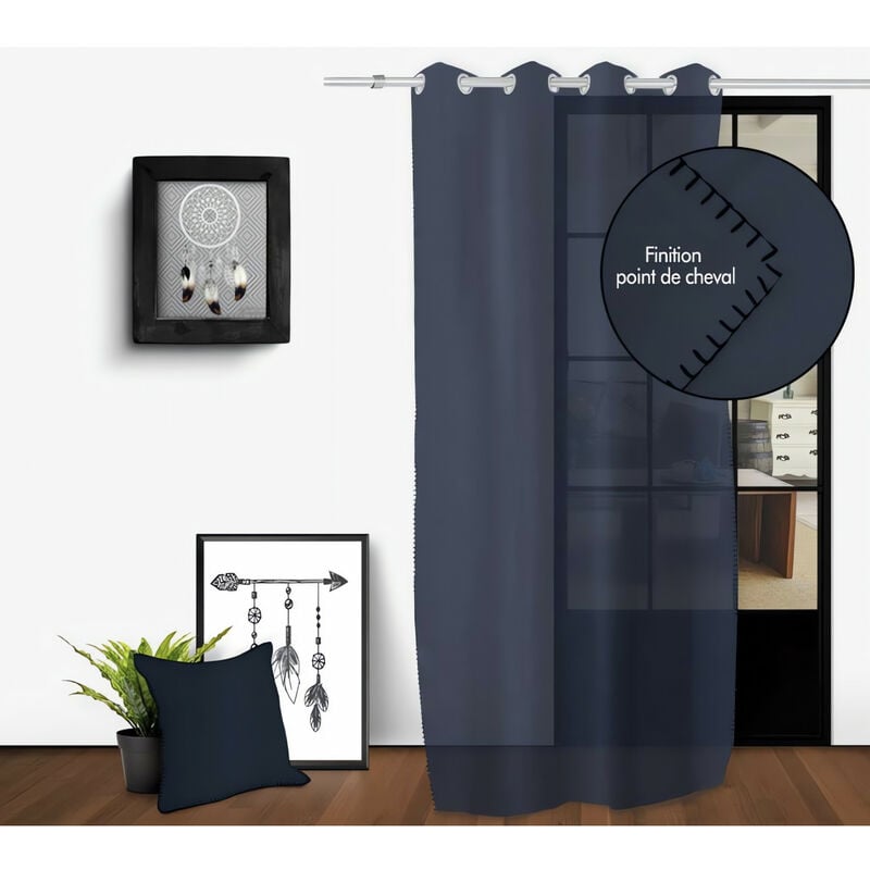 Voile oeillets en coton lavé 135x250 cm spirit orage, par Soleil d'Ocre