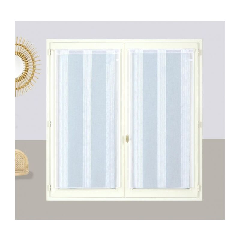 Voilages blancs à fines rayures, 2X 70x200cm avec passe-tringle - prêts à accrocher Atout Ciel