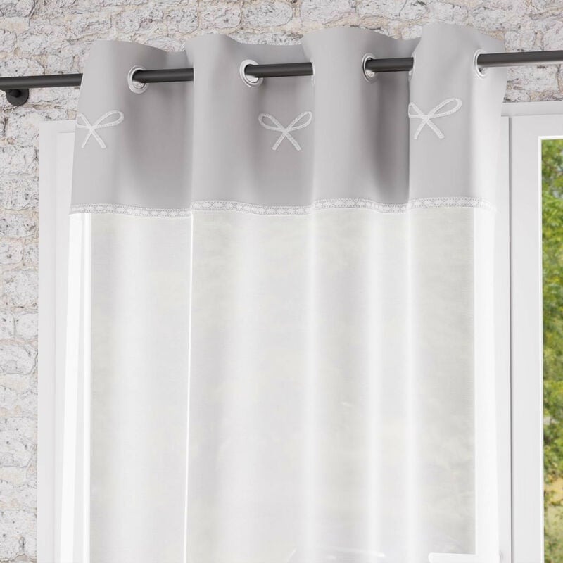 Voile à oeillets brodé en coton 135x250 cm emilie gris, par Soleil d'ocre