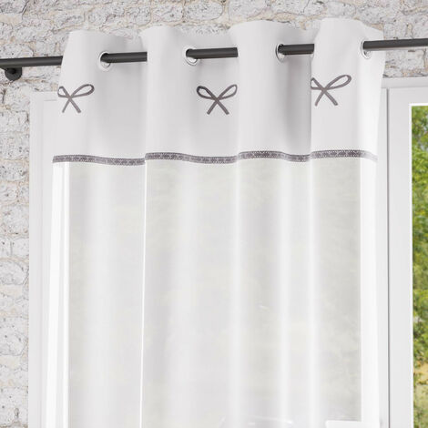 Voile à oeillets brodé en coton 135x250 cm EMILIE blanc, par Soleil d'ocre