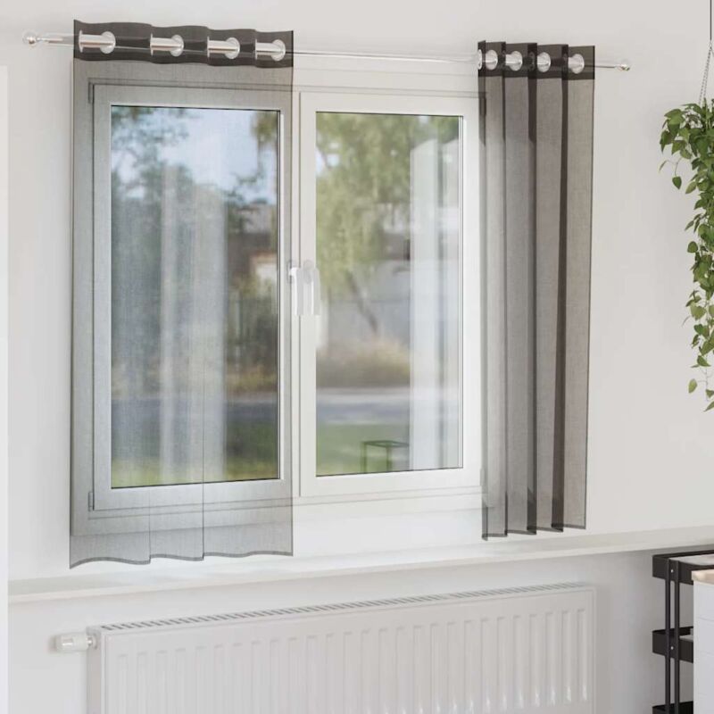 Voile Curtains With Grommets 2 Pcs Black 140x175 Cm Vidaxl