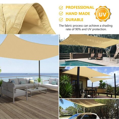 Voile d&39ombrage rectangulaire, 6.5x10 pouces, bloc de soleil, auvent pour Patio, abri de voiture, jardin, arrière-cour,Beige Yellow