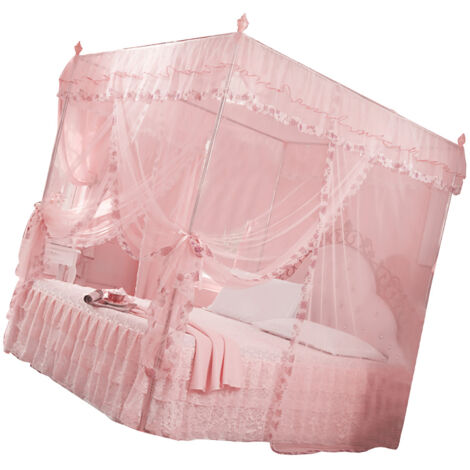 Voile de lit moustiquaire à 3 ouvertures pour lit à baldaquin princesse luxe (Rose M)