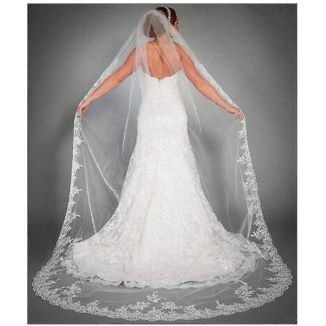 Voile de mariée Liangnv en dentelle, long voile cathédrale, voile de mariée en tulle doux avec peigne, 118 pouces (blanc) - ---